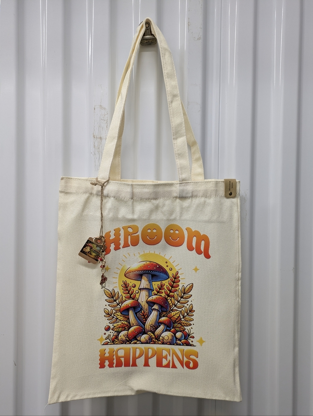 Mooshie Totes Canvas Tote Bag - Cream 'Shroom Happens' Print